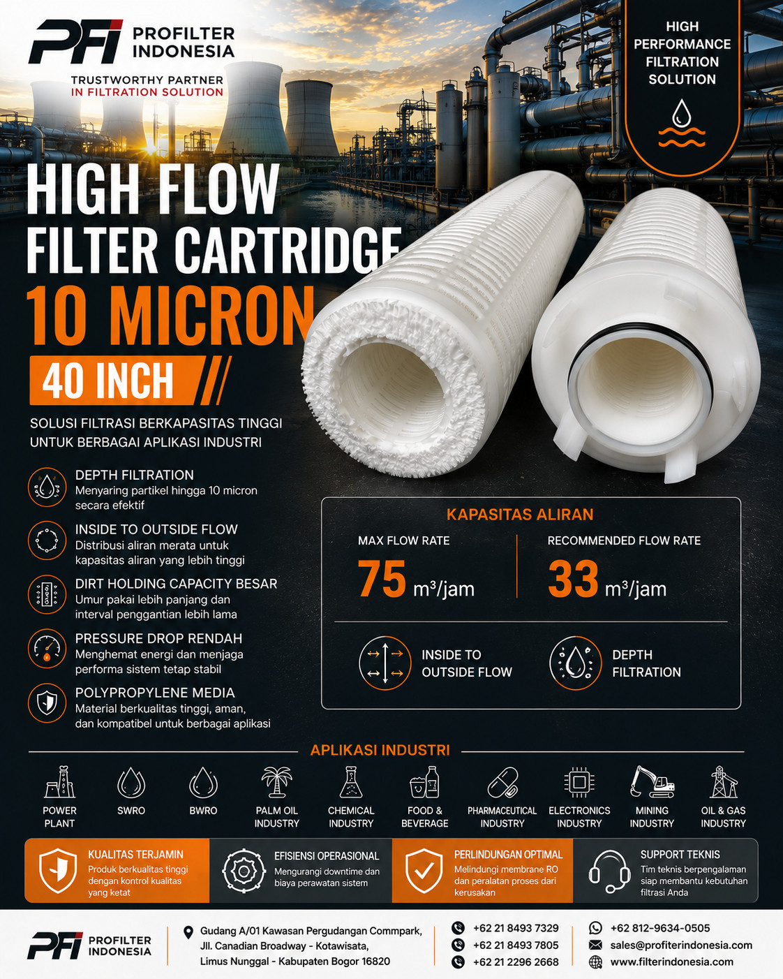 High Flow Filter Cartridge 10 Micron 40 Inch
