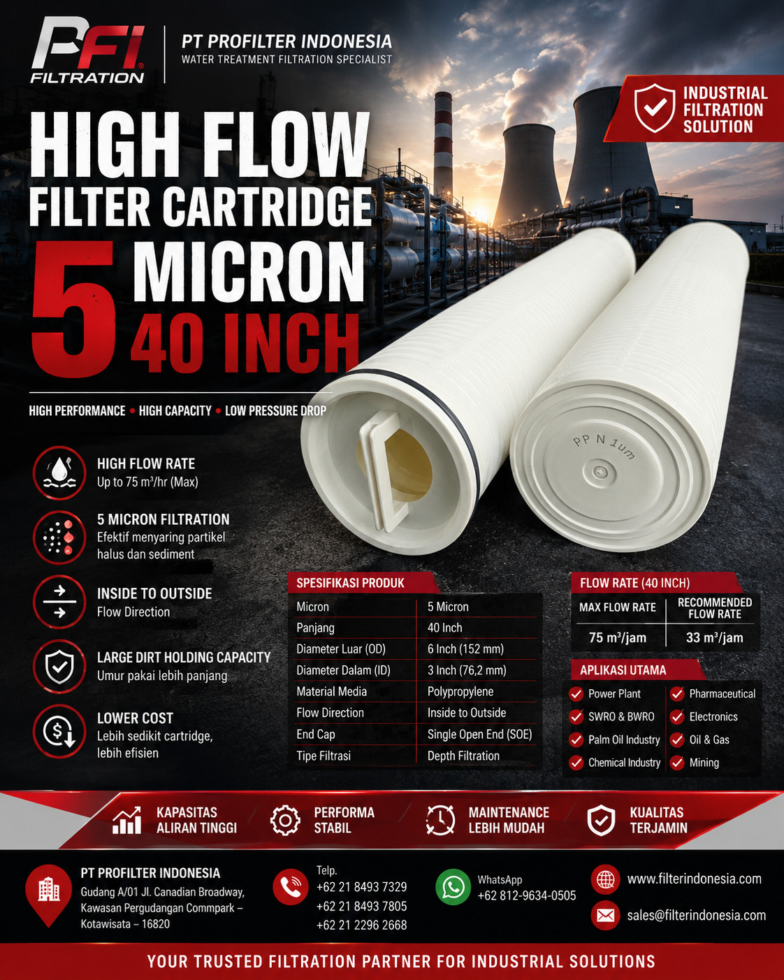 High Flow Filter Cartridge 5 Micron 40 Inch